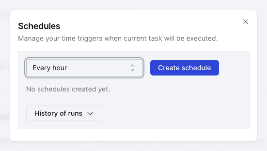 The schedule configuration screen for a task