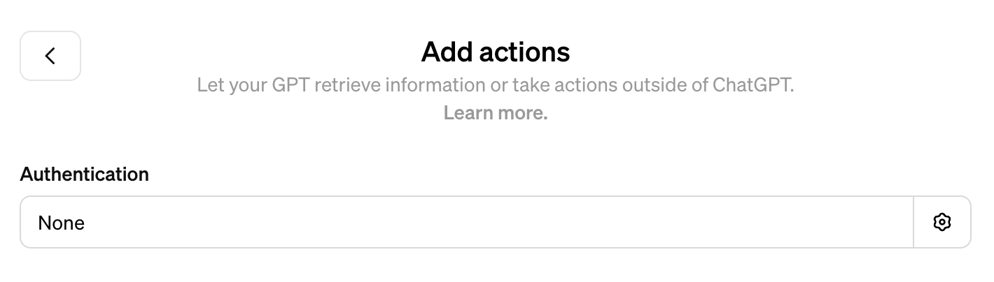The OpenAI Action authentication settings.