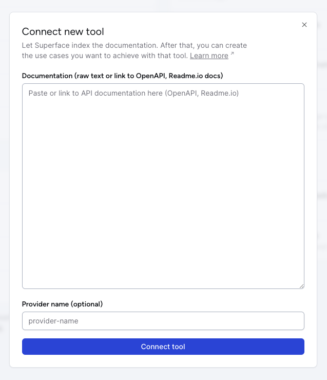 The connect new provider modal