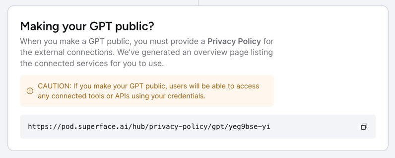Example of the Privacy Policy page that Superface generates for you.