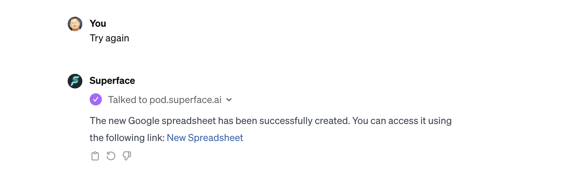 A successful Google sheet creation