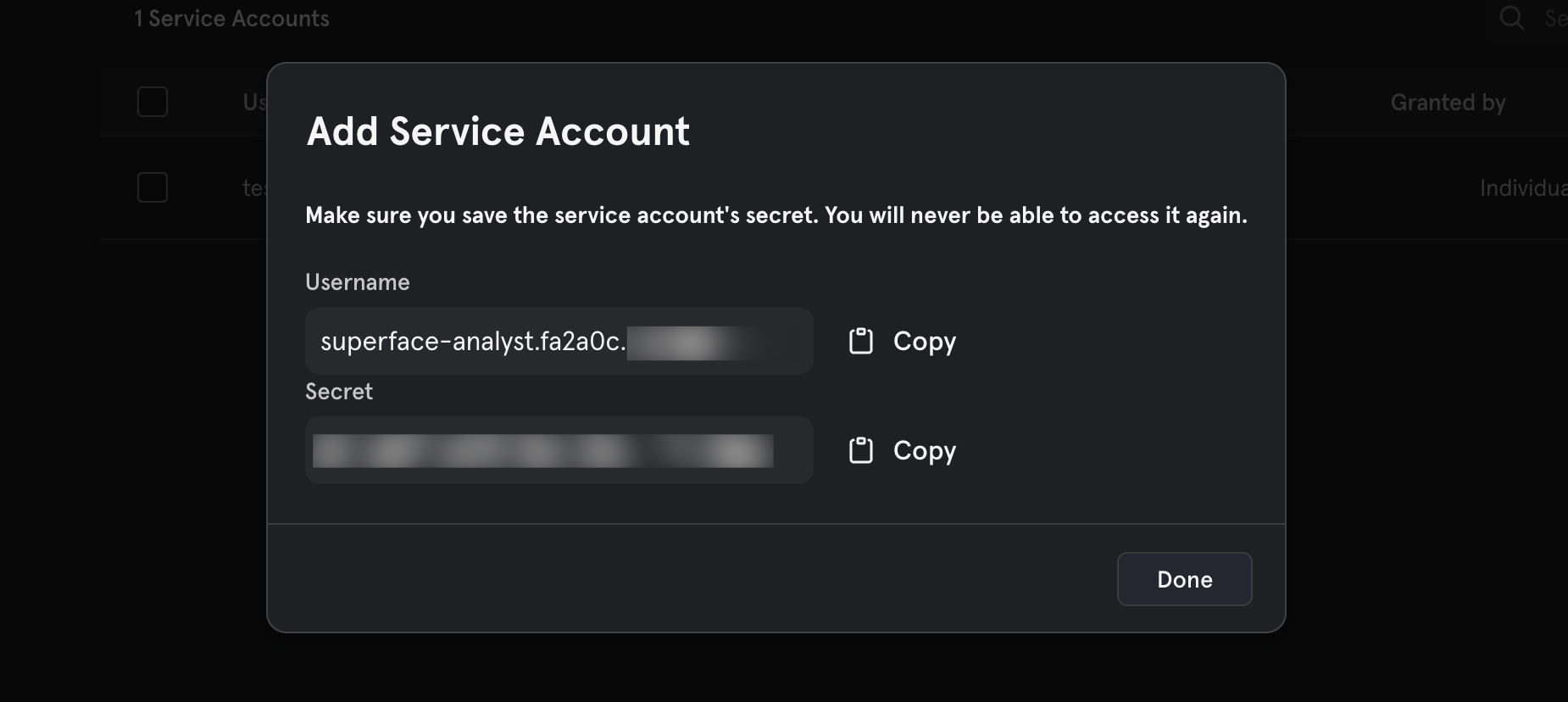 The service account credentials
