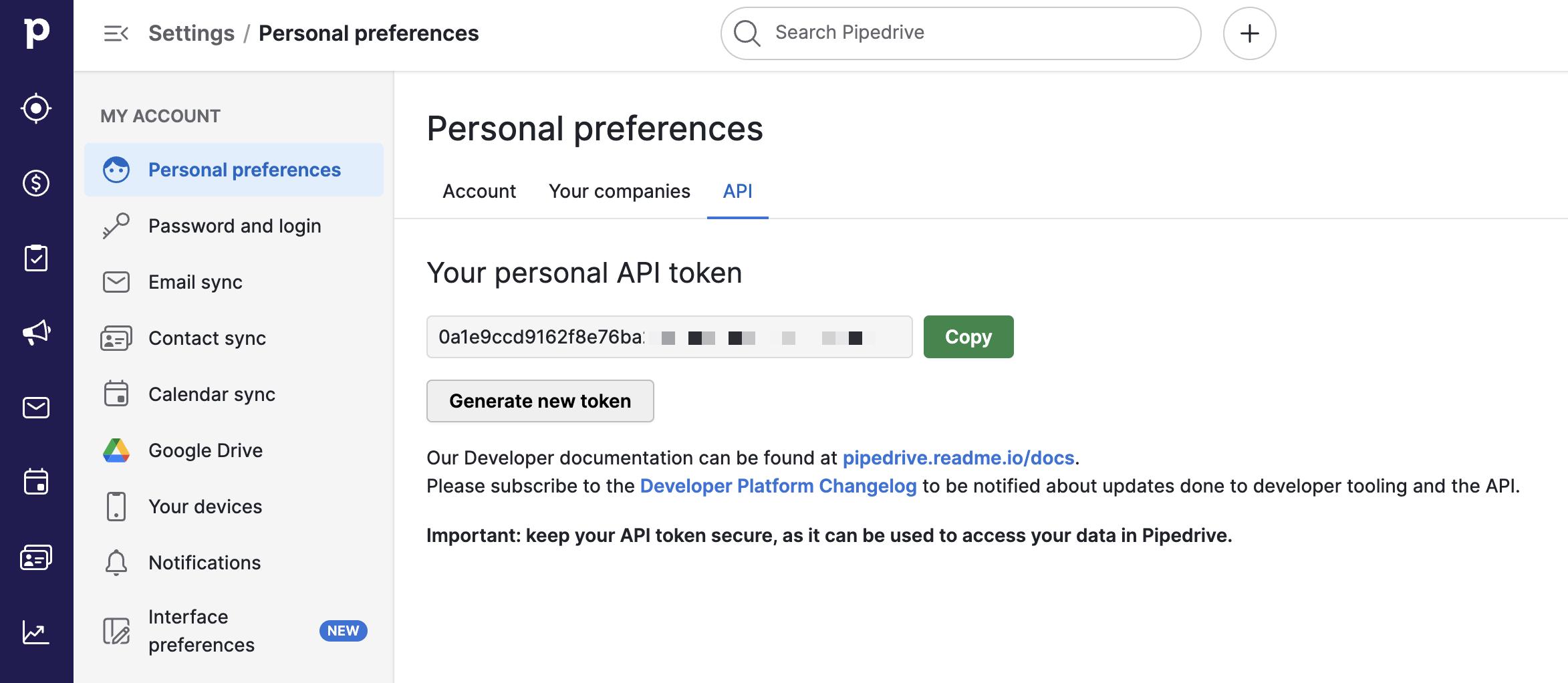 The Pipedrive Personal Preferences Page