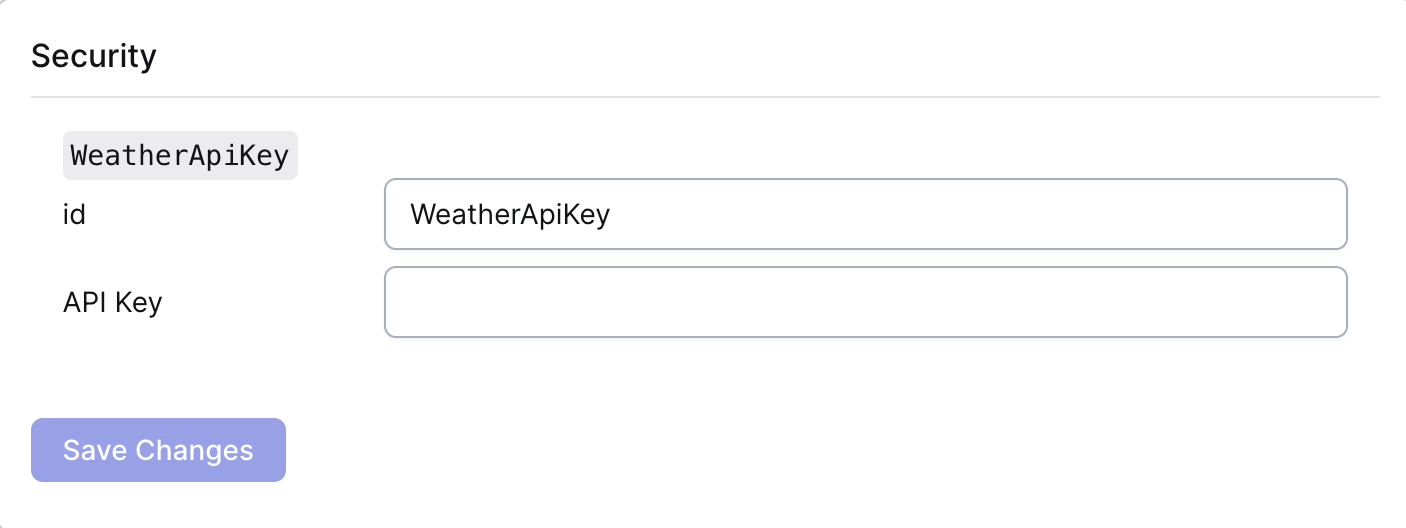 The config in Superface with the API Key field
